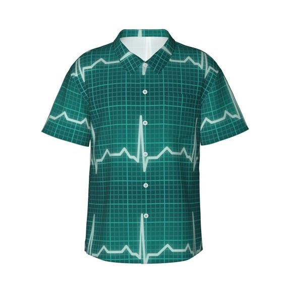 Daiia ECG Wave Hawaiian Shirt for Men Gentle Cotton Regular Short Sleeve Casual-X-Large