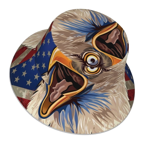 Daiia Eagle With USA Flags Pattern Bucket Hat - Trendy Cotton Sun Hat for Beach, Golf, Fishing - Fun Outdoor Vacation Boonie for Men and Women