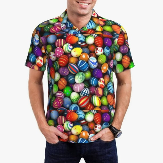 Daiia Easter Eggs2 Pattern Men’s Polo Shirts,Solid Deck Shirt,Classic Fit, Breathable Cotton Polo for Casual and Sport Wear-3X-Large