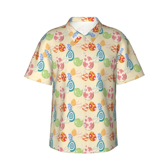 Daiia Easter eggs Print Hawaiian Shirt for Men Gentle Cotton Regular Short Sleeve Casual,Large