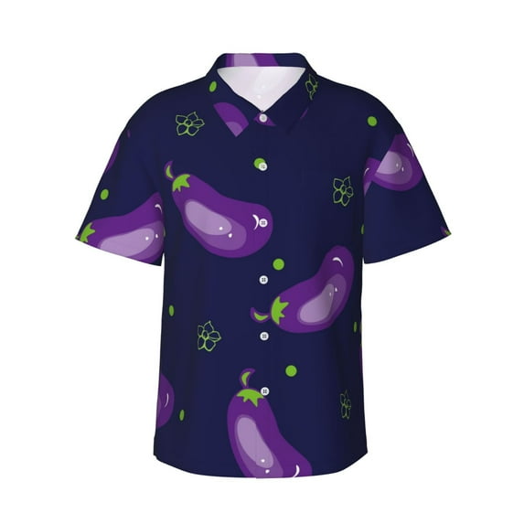Daiia Eggplant Hawaiian Shirt for Men Gentle Cotton Regular Short Sleeve Casual-X-Large