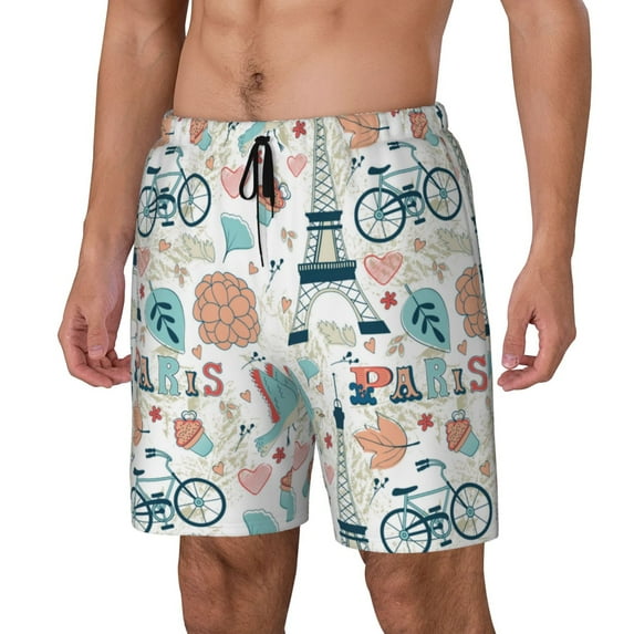 Daiia Eiffel Tower Mens Swim Trunks Swim Shorts Quick Dry Swim Shorts with Mesh Lining Pockets-Medium
