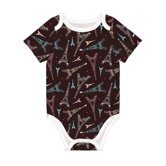 Daiia Eiffel Tower Printed Unisex-Baby Short Sleeve Onesies Bodysuits Baby Climbing Clothes Soft and Comfortable Romper with Expandable Shoulder Design-18 Months