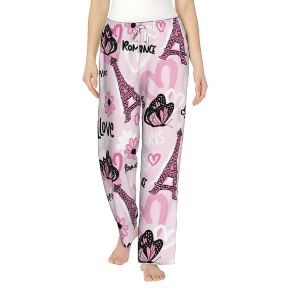 Daiia Eiffel Tower and Butterflies Women's Sleep Pant with Pockets and Drawstring,Pajama Pants-X-Large