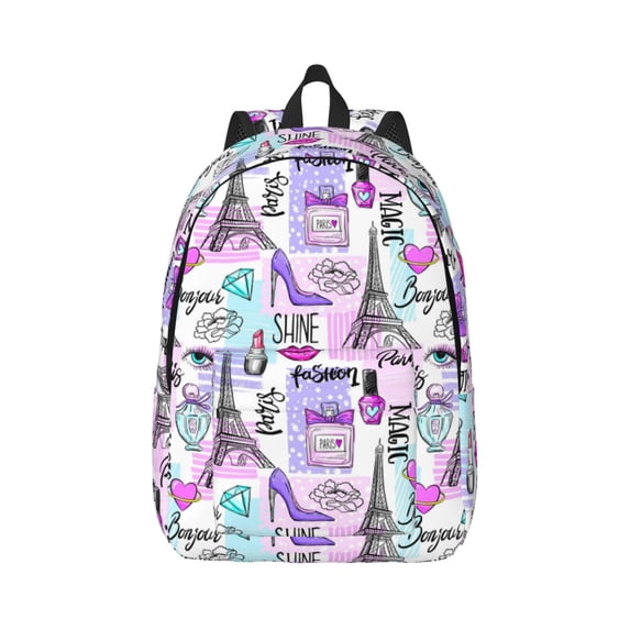 Daiia Eiffel Tower and Hearts Vintage Canvas Backpack for Men and Women ,Hiking Backpack,Travel Laptop Bag for School,Large Capacity Backpack