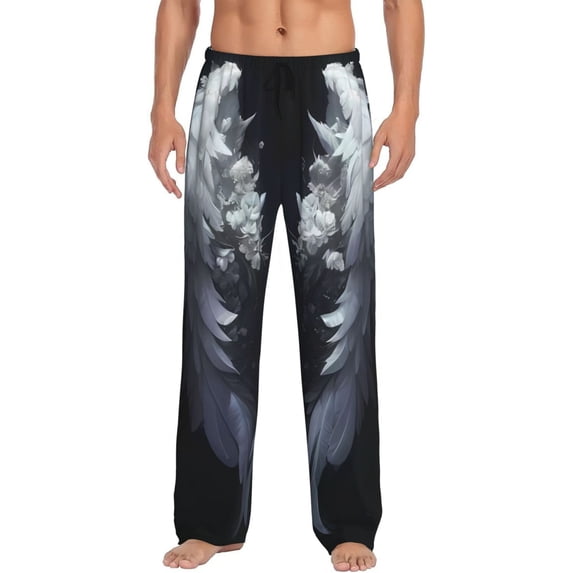 Daiia Elegant Feathered Floral Wings Men's Sleep Pant with Pockets and Drawstring,Pajama Pants-Small