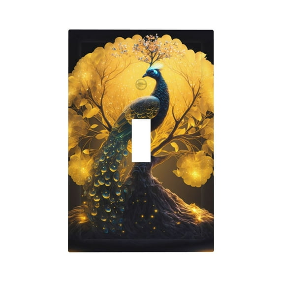 Daiia Elegant Gold Leaf Peacock Pattern Decorator Wall Plate Child Safe Outlet Cover, Switch and Outlet Covers,Size 1-Gang 5.0" x3.0" , Polycarbonate Thermoplastic-Style T