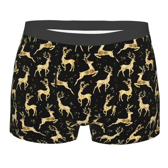 Daiia Elegant Gold Moose Men's Underwear Boxer Briefs, Cotton Stretch Moisture-Wicking Underwear-Large