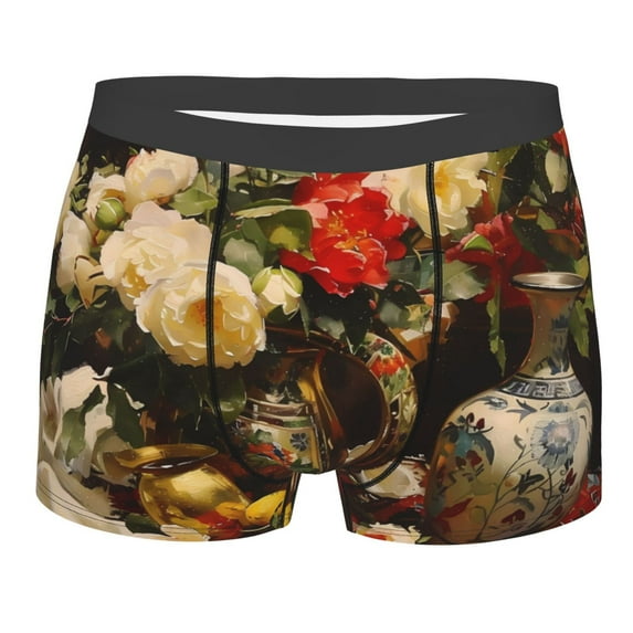 Daiia Elegant Still Life Roses Men's Underwear Boxer Briefs, Cotton Stretch Moisture-Wicking Underwear-XX-Large