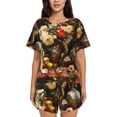 thumbnail image 1 of Daiia Elegant Still Life Roses Pattern Womens Pajama Sets Short Sleeve Pajamas for Women Sets Soft Lounge Sets Casual Round Neck Sleepwear PJS-3X-Large, 1 of 7