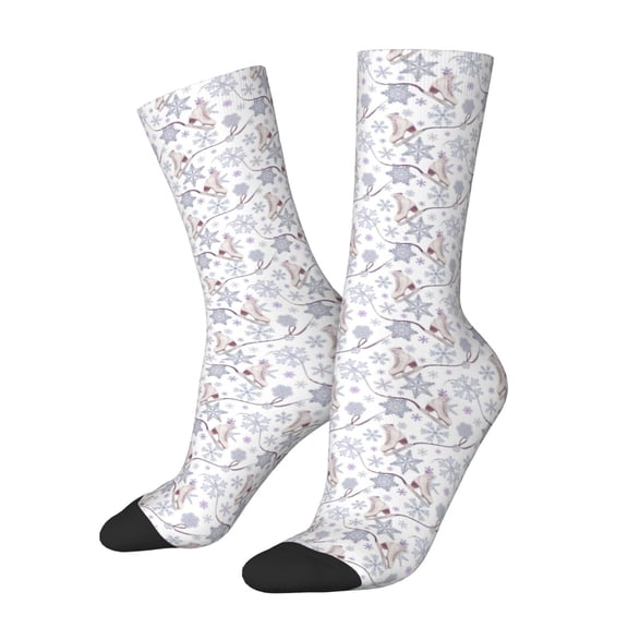 Daiia Elegant ice skates snowflakes Print Crew Socks – Soft Breathable Long Socks for Men & Women, Moisture-Wicking & Comfortable Daily Wear Socks, One-Size Fits Most (US 5-11)