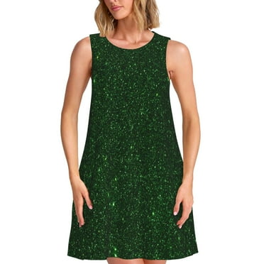 Daiia Emerald Green Sparkling Print Women's Dresses 2025 Trendy Short sleeve Dresses Casual Baggy Flowy Maxi Sun Dresses