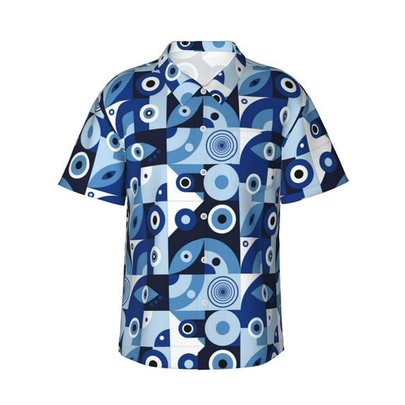 Daiia Evil Eye Hawaiian Shirt for Men Gentle Cotton Regular Short Sleeve Casual-XX-Large