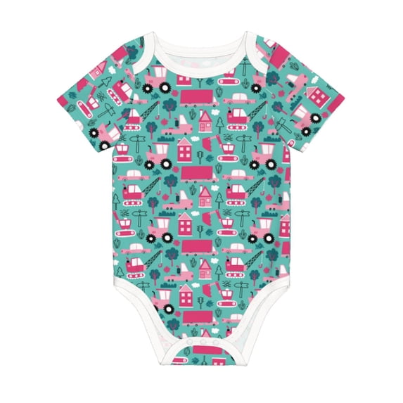 Daiia Excavator Printed Unisex-Baby Short Sleeve Onesies Bodysuits Baby Climbing Clothes Soft and Comfortable Romper with Expandable Shoulder Design-12 Months