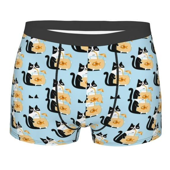 Daiia FUNNY CAT IS DRINKING WATER Men's Underwear Boxer Briefs, Cotton Stretch Moisture-Wicking Underwear-Medium