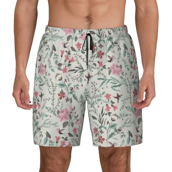Daiia Fairy Floral Mens Swim Trunks Swim Shorts Quick Dry Swim Shorts with Mesh Lining Pockets-Large