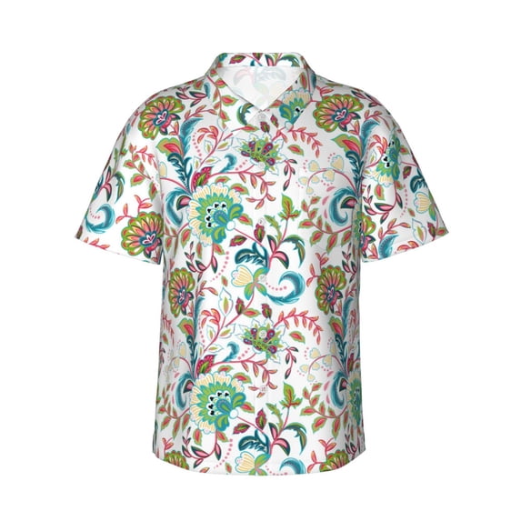 Daiia Fairy Flower Hawaiian Shirt for Men Gentle Cotton Regular Short Sleeve Casual-Medium