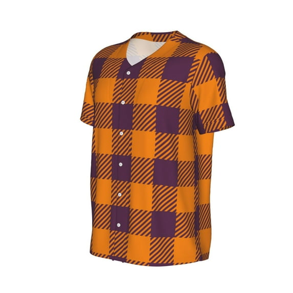 Daiia Fall Buffalo Plaid Mens Baseball Jersey Button Down Shirts Short Sleeve Sports Uniforms-Medium