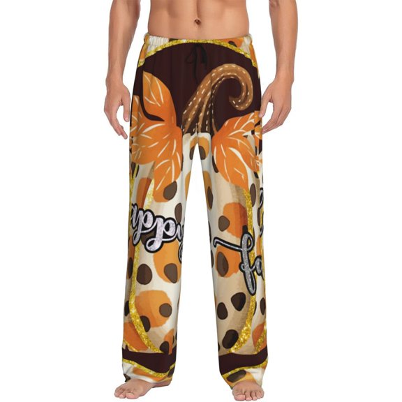 Daiia Fall Farmhouse Pumpkins Men's Sleep Pant with Pockets and Drawstring,Pajama Pants-Small