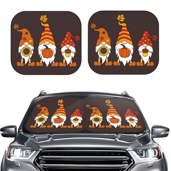 Daiia Fall Gnomes 2PCS Car Windshield Sun Shade, Foldable Sun Shield for Car Front Window, Auto Sun Blocker Visor Protector Universal for Truck SUV Pickup-Medium