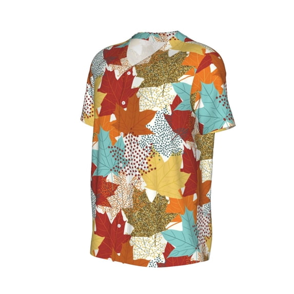 Daiia Fall Maple Leaves Mens Baseball Jersey Button Down Shirts Short Sleeve Sports Uniforms-4X-Large