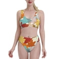 thumbnail image 1 of Daiia Fall Maple Leaves printed 2 piece Swimsuit Bikinis for Women High Waisted Racerback Bathing Suits Summer Tummy Control Scoop Neck Swimwear-Large, 1 of 8