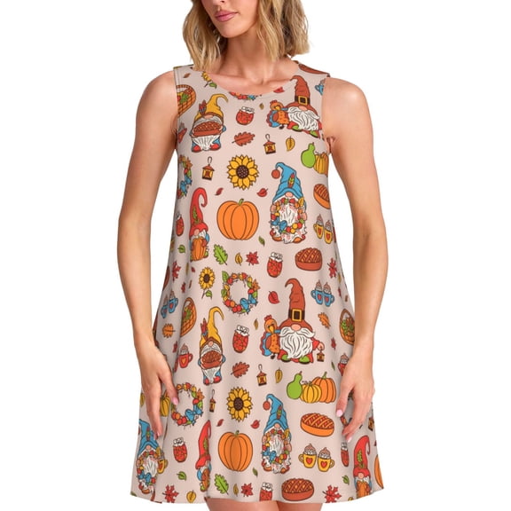 Daiia Fall Thanksgiving Print Women's Dresses 2025 Trendy Short sleeve Dresses Casual Baggy Flowy Maxi Sun Dresses