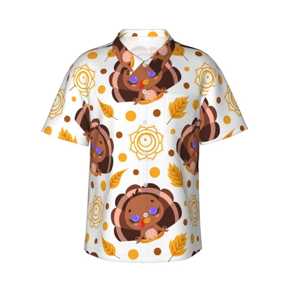 Daiia Fall Turkey Hawaiian Shirt for Men Gentle Cotton Regular Short Sleeve Casual-Small