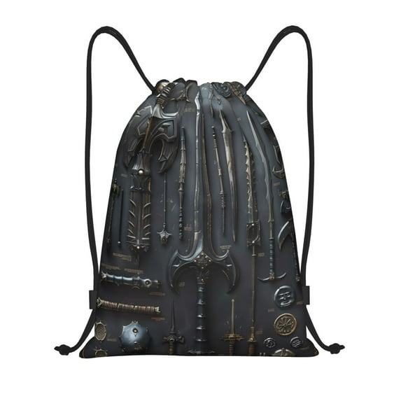 Daiia Fantasy Medieval Weaponry Pattern Drawstring Backpack, Gym Bag, Lightweight Backpack, Water-Resistant Bag Travel Sports Backpack, Fitness Bag, Yoga Bag-Small