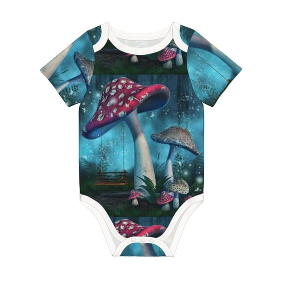 Daiia Fantasy Mushrooms Printed Unisex-Baby Short Sleeve Onesies Bodysuits Baby Climbing Clothes Soft and Comfortable Romper with Expandable Shoulder Design-3 Months