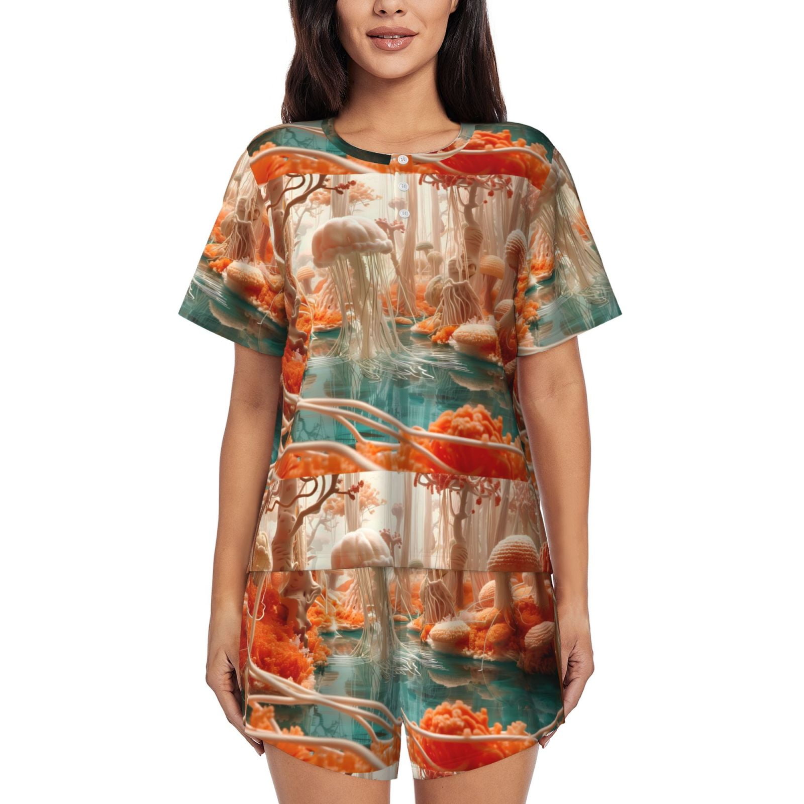Daiia Fantasy Underwater Jellyfish Pattern Womens Pajama Sets Short ...
