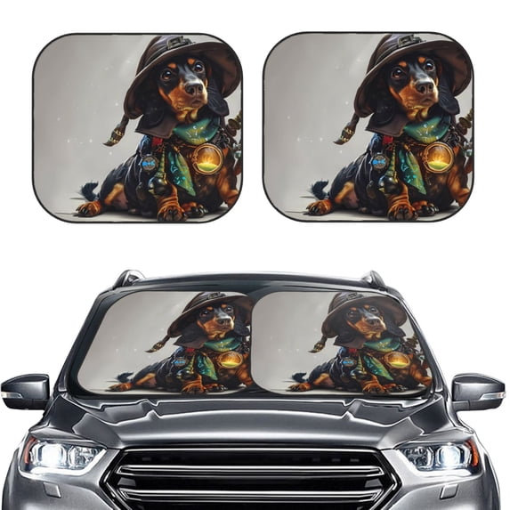 Daiia Fantasy Wizard Dog Art 2PCS Car Windshield Sun Shade, Foldable Sun Shield for Car Front Window, Auto Sun Blocker Visor Protector Universal for Truck SUV Pickup-Medium