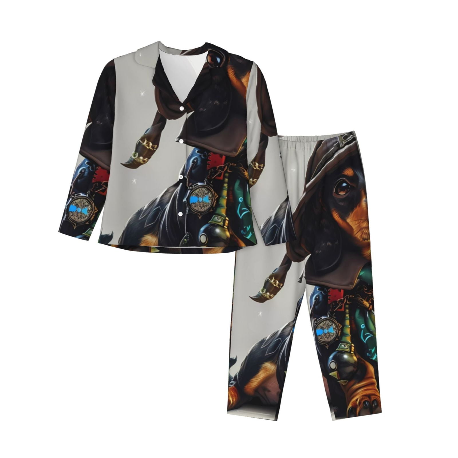 Daiia Fantasy Wizard Dog Art for Women's Long-Sleeved Pajama Set – Soft ...