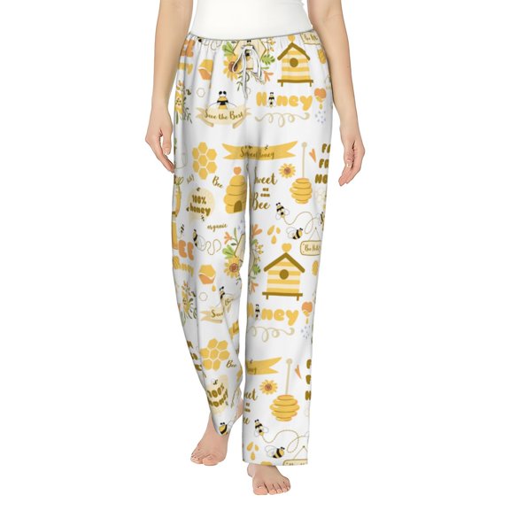 Daiia Farm Bee Cute Honey Women's Sleep Pant with Pockets and Drawstring,Pajama Pants-Large