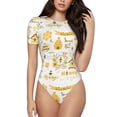 thumbnail image 1 of Daiia Farm Bee Cute Honey print Women's Crew Neck Short Sleeve Bodysuit Fashion Tops Fit Casual Basic Extender Bodysuit-Small, 1 of 9