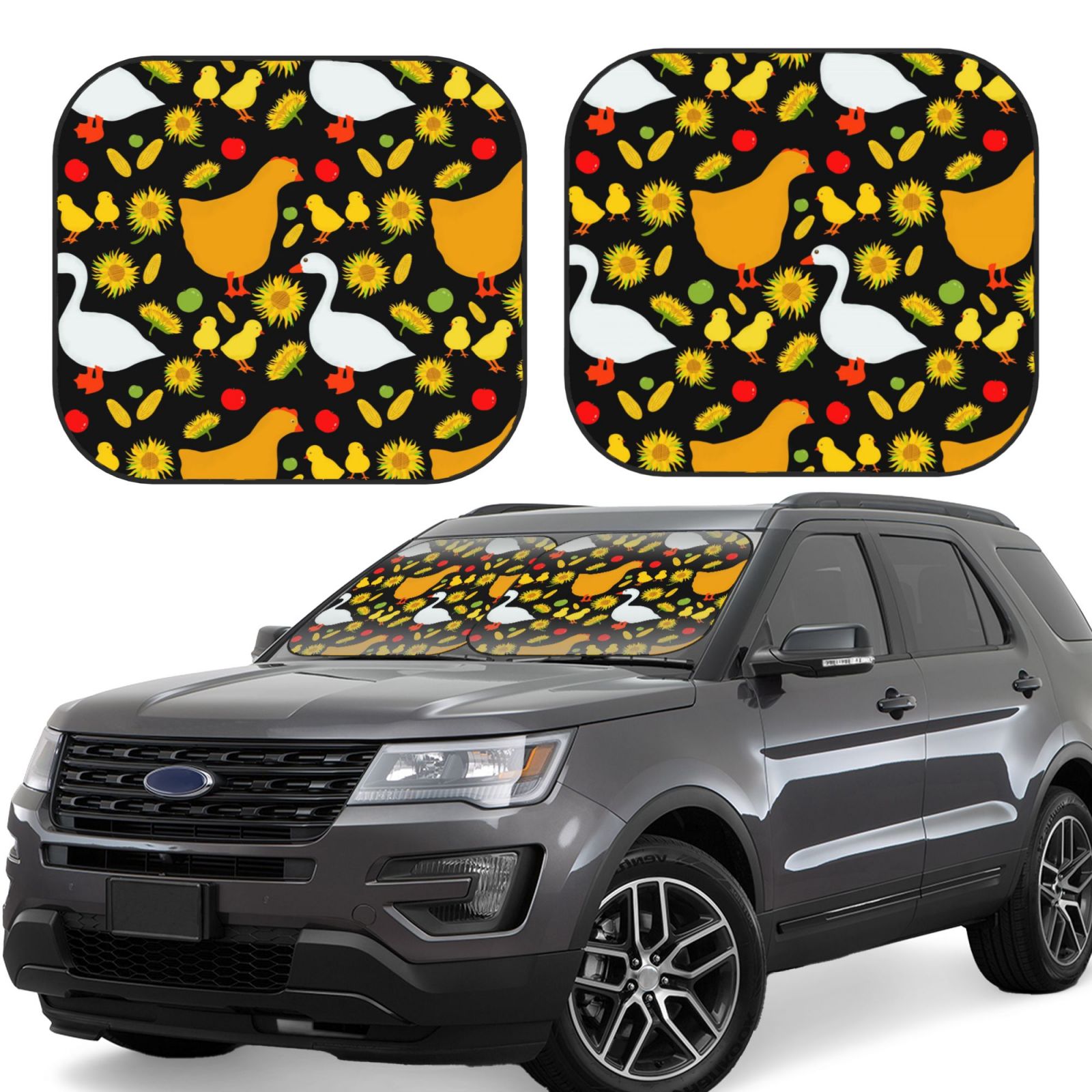 Daiia Farm Goose Windshield Sun Shade 2 Pack Foldable Car Front Window Sunshade For Most Sedans