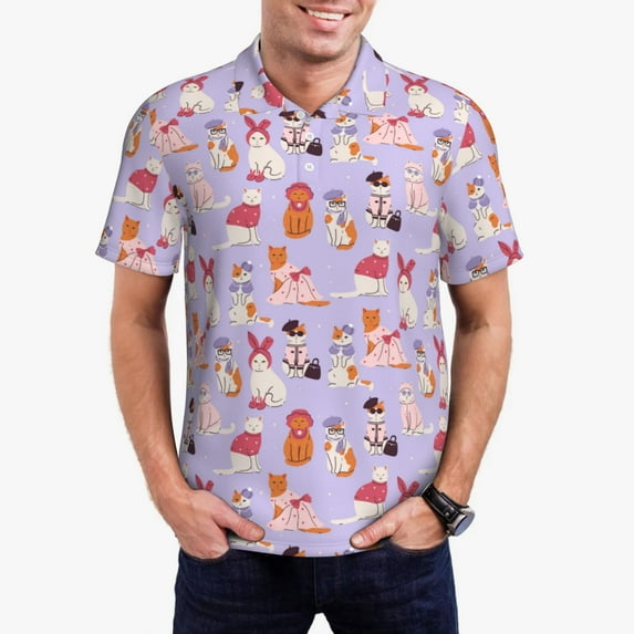 Daiia Fashionable Cats Pattern Men’s Polo Shirts,Solid Deck Shirt,Classic Fit, Breathable Cotton Polo for Casual and Sport Wear-4X-Large
