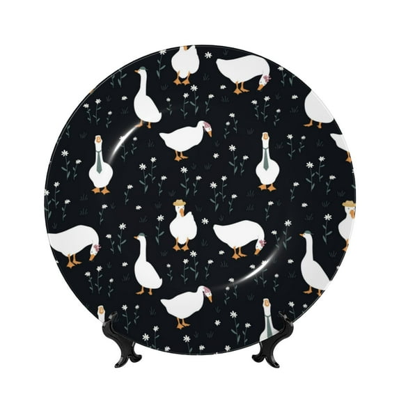 Daiia Fashionable Goose Printed Pattern Ceramic Plate Dinner Plates Bone China Decorative Plates with Display Stand Art Ceramic Ornaments for Wall Hanging Decoration-10in