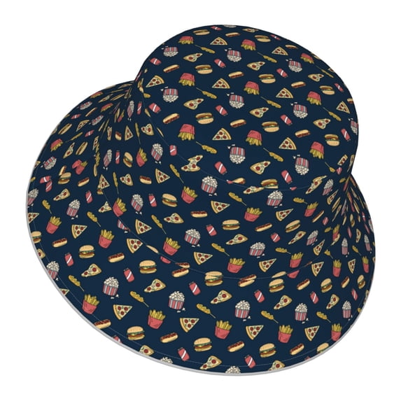 Daiia Fast Food Pattern Bucket Hat - Trendy Cotton Sun Hat for Beach, Golf, Fishing - Fun Outdoor Vacation Boonie for Men and Women