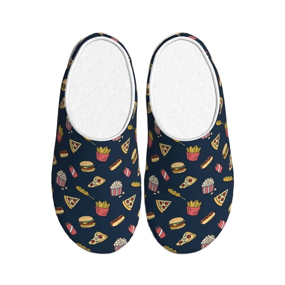Daiia Fastfood Print Women’s Fuzzy Slippers Memory Foam Lightweight House Shoes Cozy Loafer Flannel House Shoes-39/40