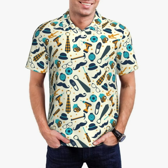 Daiia Fathers day Pattern Men’s Polo Shirts,Solid Deck Shirt,Classic Fit, Breathable Cotton Polo for Casual and Sport Wear-Large