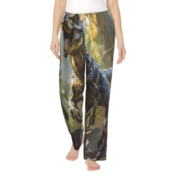 Daiia Ferocious Dinosaur Women's Sleep Pant with Pockets and Drawstring,Pajama Pants-Small