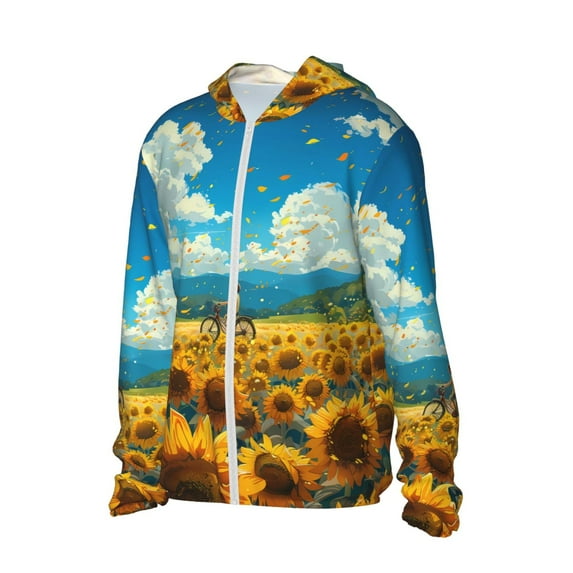 Daiia Field Bicycle Young Sunflower UPF 50+ Sun Protection Hoodie Jacket Lightweight Long Sleeve Sun Shirt for Women Men with Pocket Hiking Outdoor-Large