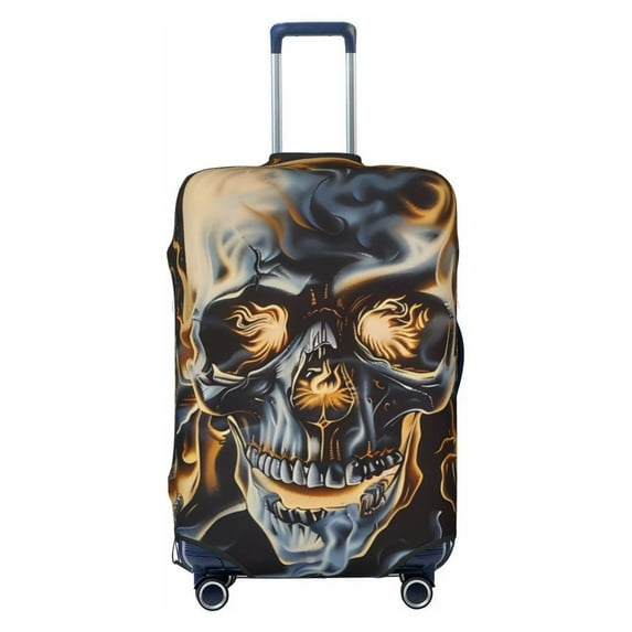 Daiia Fiery Skull Trio Luggage Cover, Thickened Washable Travel Luggage Covers, Elastic Unique Baggage Covers for 18-20 inch Luggage-Medium