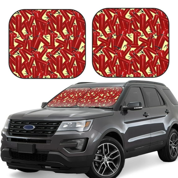 Daiia Fire Extinguisher 2PCS Car Windshield Sun Shade, Foldable Sun Shield for Car Front Window, Auto Sun Blocker Visor Protector Universal for Truck SUV Pickup-Medium