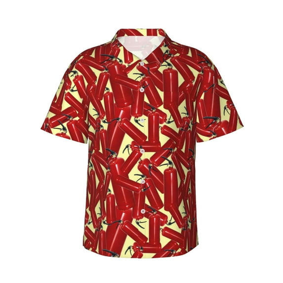 Daiia Fire Extinguisher Hawaiian Shirt for Men Gentle Cotton Regular Short Sleeve Casual-Medium