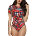 thumbnail image 1 of Daiia Fire Sign print Women's Crew Neck Short Sleeve Bodysuit Fashion Tops Fit Casual Basic Extender Bodysuit-Medium, 1 of 9