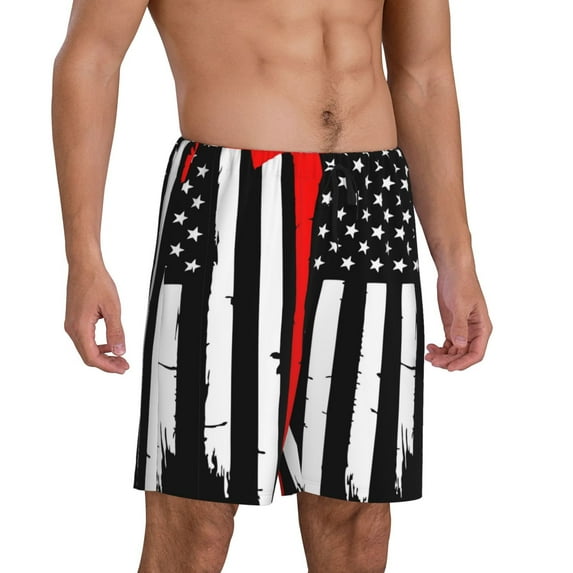 Daiia Firefighters USA Flag Mens Woven Stretch Pajama Short,Short Pajama Pants-Small