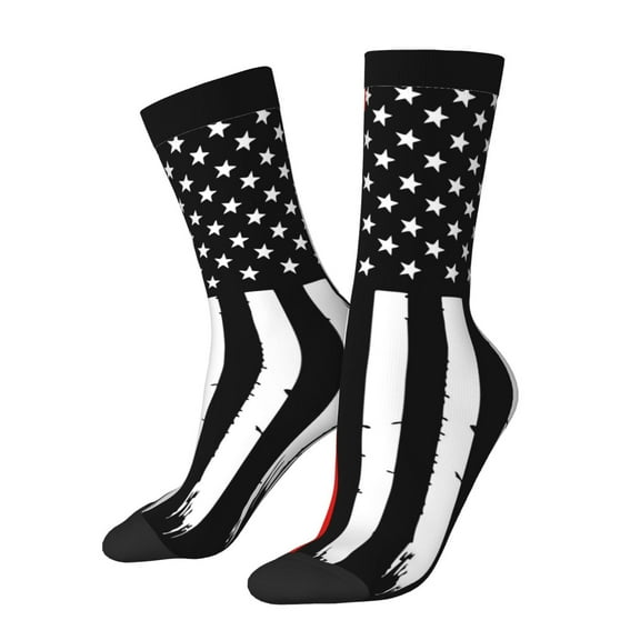 Daiia Firefighters USA Flag Print Crew Socks – Soft Breathable Long Socks for Men & Women, Moisture-Wicking & Comfortable Daily Wear Socks, One-Size Fits Most (US 5-11)
