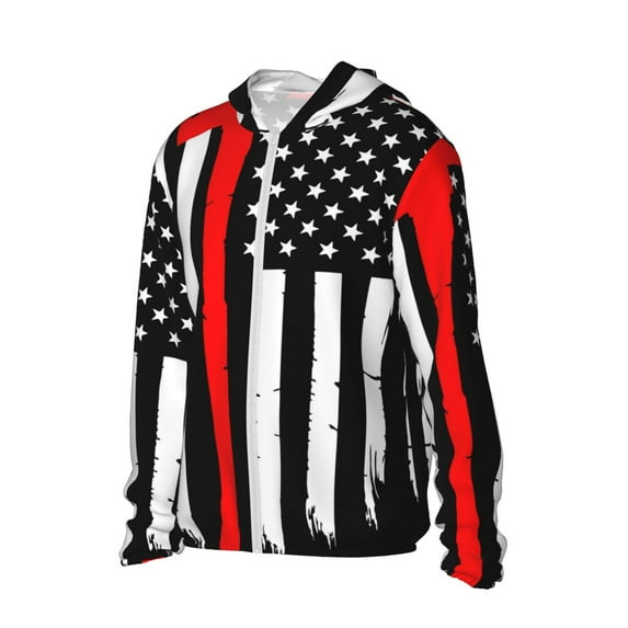 Daiia Firefighters USA Flag UPF 50+ Sun Protection Hoodie Jacket Lightweight Long Sleeve Sun Shirt for Women Men with Pocket Hiking Outdoor-